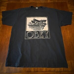 OBEY Graphic T-Shirt Large Black Fruit Basket Logo Streetwear Skate Tee